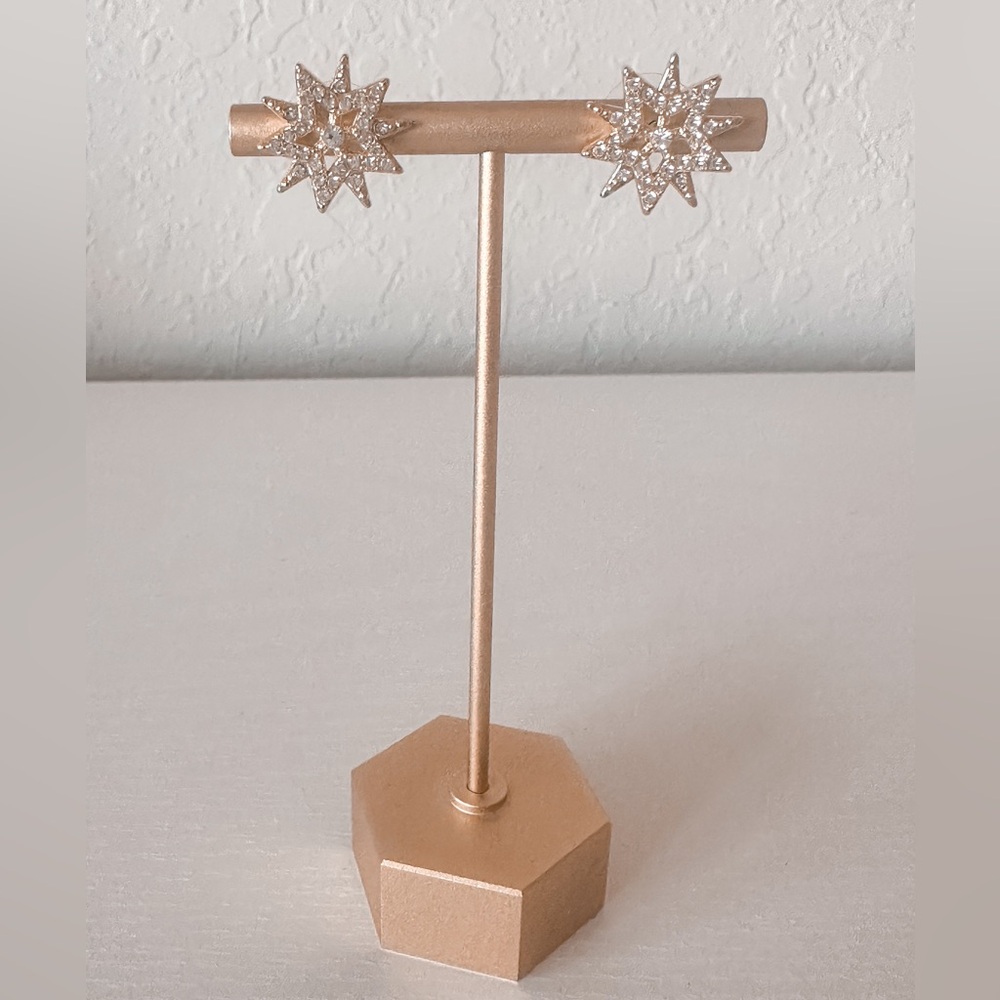 Dazzling Gold Starburst Drop Earrings/Post Starburst Earrings - Picture 2 of 7